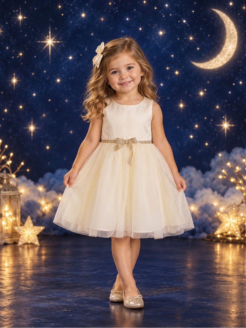 Blueberi Boulevard Girls 3T Ivory Gold Tulle Special Occasion Dress EUC